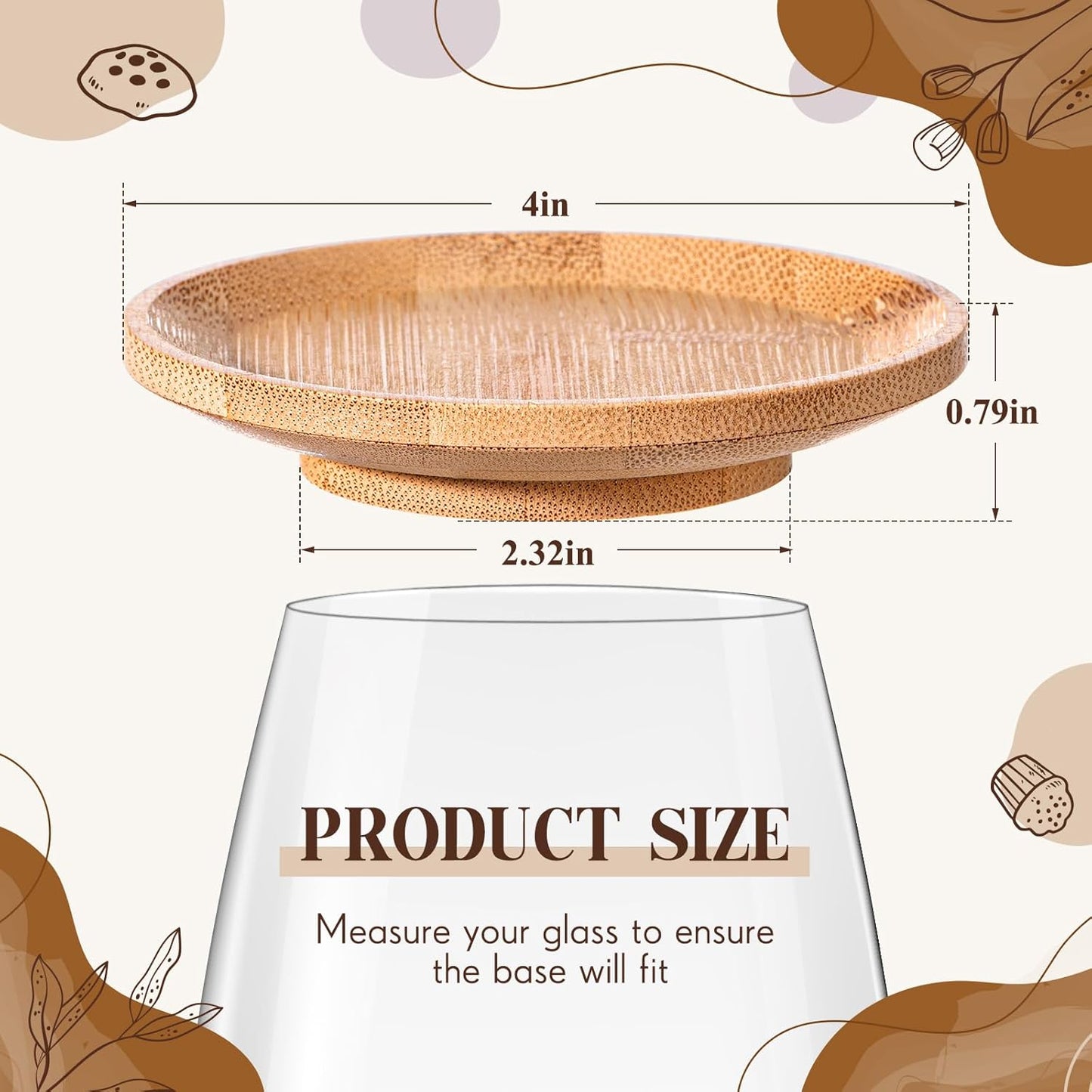 Tessco 4 Pcs 4" Wine Glass Charcuterie Topper Bamboo Round Wine Glass Charcuterie Board Dual Use Cups Topper Appetizer Plates for Christmas Party Family Gatherings Bars Restaurants