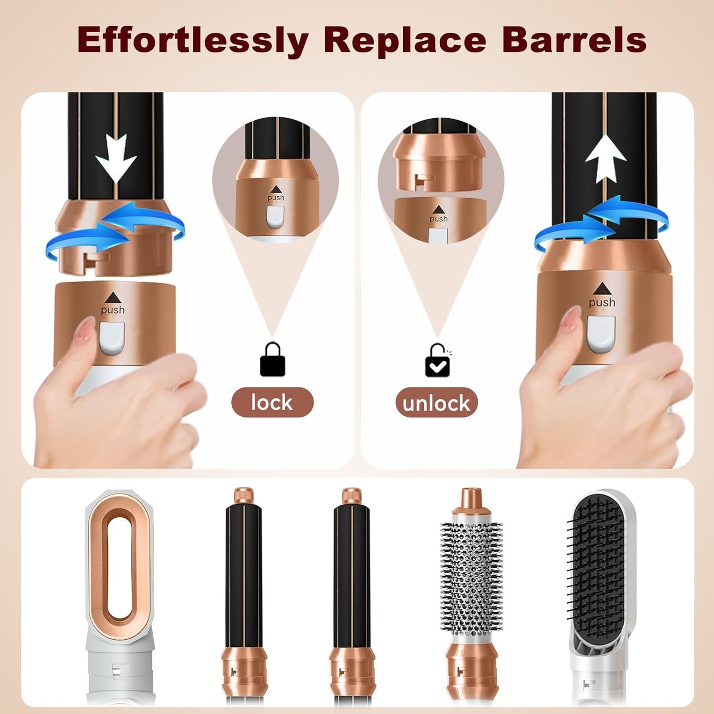 Hair Dryer Brush 5 in 1, Negative Ion Blow Dryer Brush Set, 110,000 RPM High - Speed Hot Air Brush Air Styler Curling Wrap Air Curler,Curling Iron Hair Styling Tools for Straight Curl Drying Smoothing