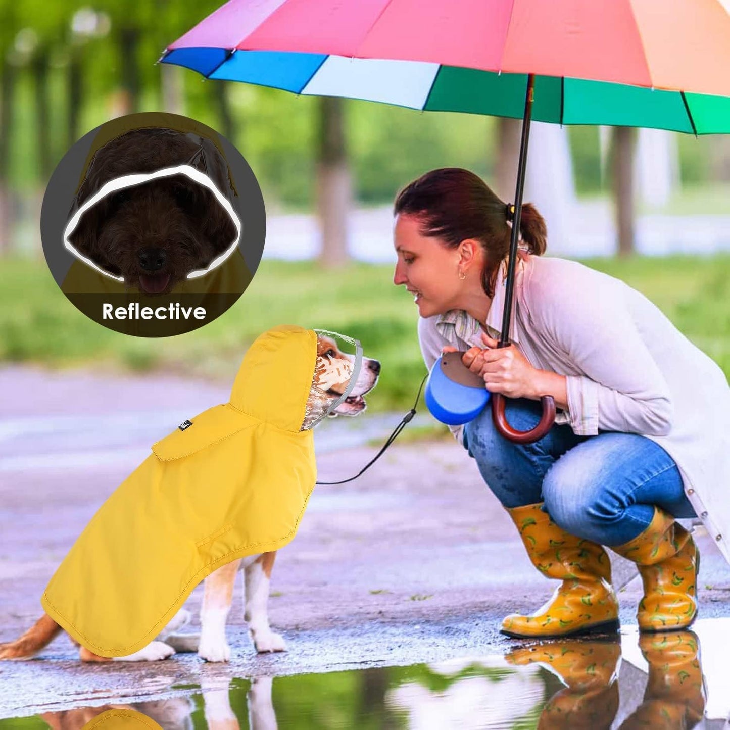Lukovee Dog Raincoat, Adjustable Dog Rain Jacket with Clear Hooded Double Layer for Large Medium Small Dogs Puppies, Waterproof Rain Coat Poncho with Reflective Storage Pocket & Rim (Y,XL)