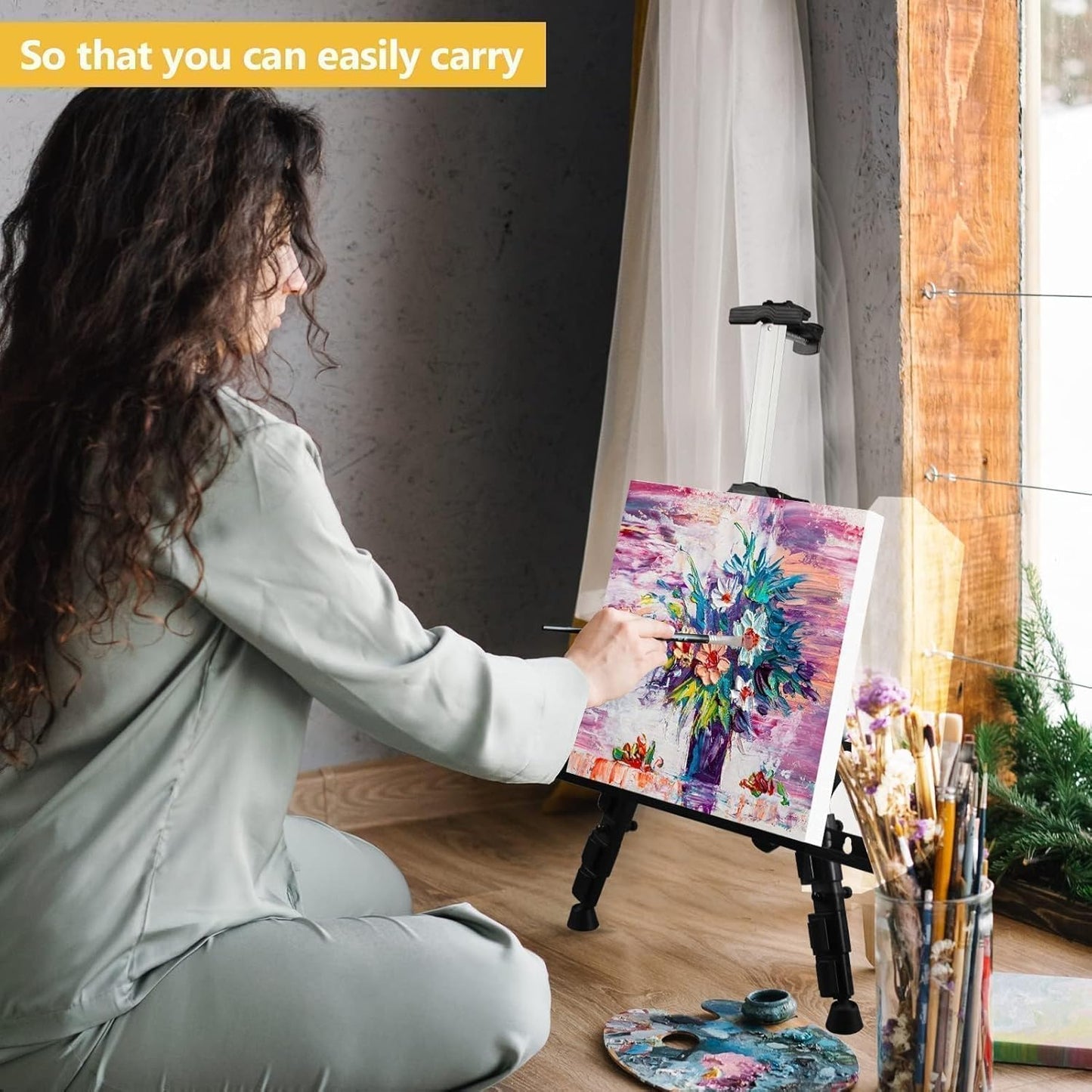 Art Easel Stand for Painting and Sign - RRFTOK Aluminum 66 Inch Metal Tripod Adjustable Portable Easels for Display - Canvas Stand for Floor Drawing - Gifts for Artists Woman or Teen Art Supplies