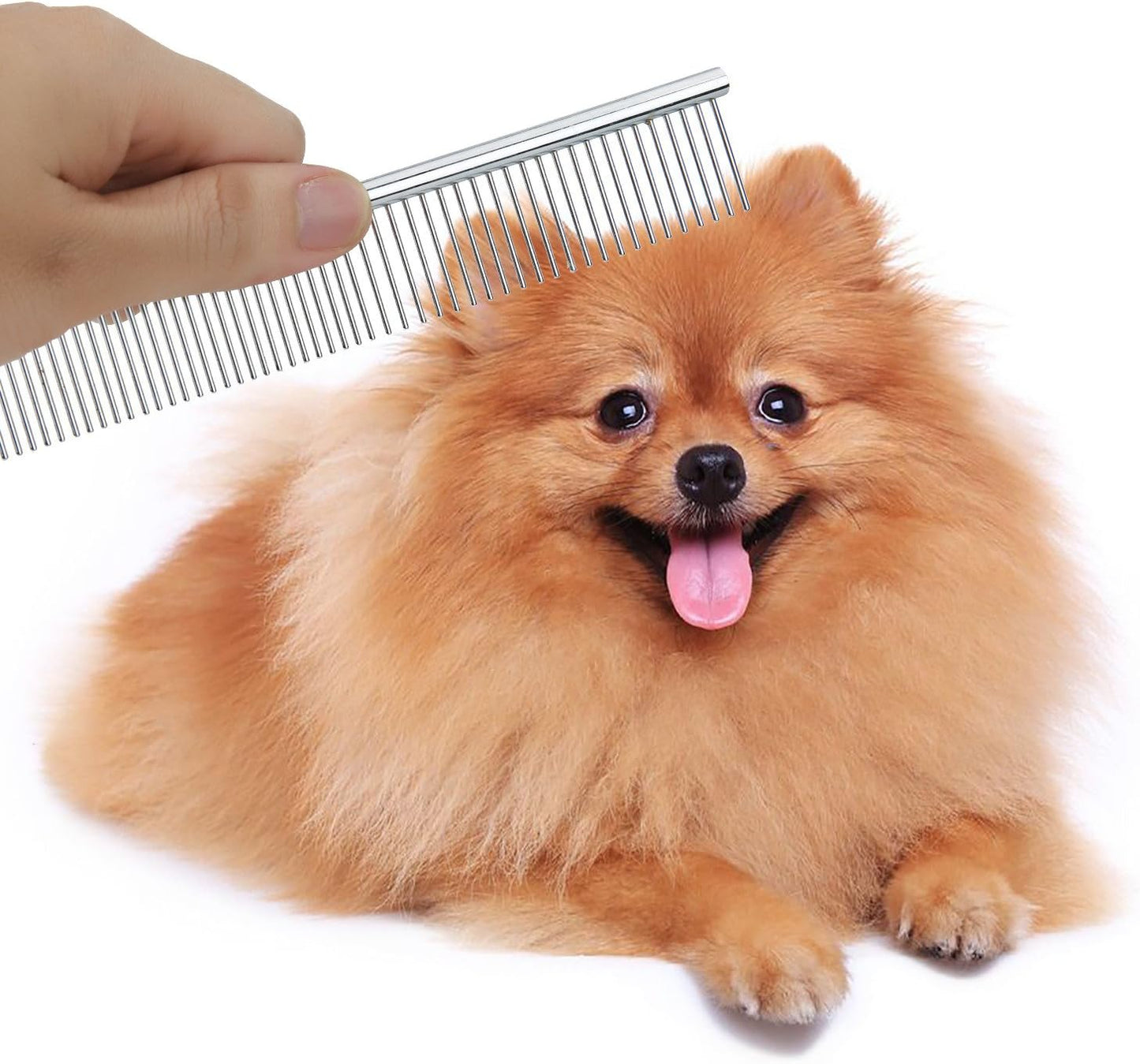 GEMEK Pet Cat Dog Grooming Scissors Set 4 Pieces Stainless Steel Professional Pet Trimmer Kit - 7.5 inch Straight Cutting, Thinning Shears, Curved, Grooming Combs