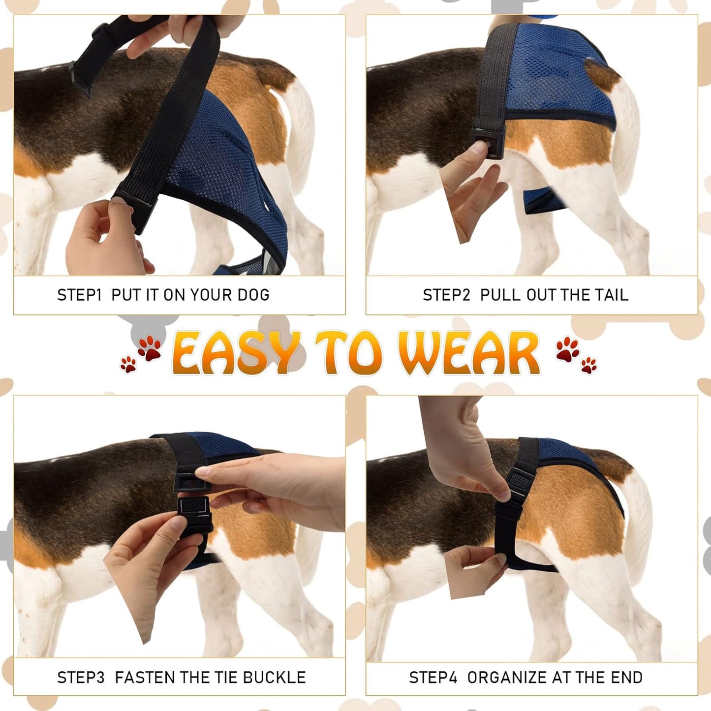 BLMHTWO 2PCS Dog Pants Dog Nappies, Dogs Period Pants with 6PCS Washable Female Dogs Season Pants Adjustable Protective Trousers for Female Puppy in Heat Monthly, Black, Blue