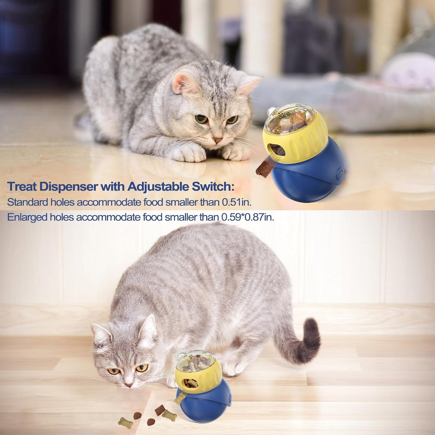 Cat Interactive Toys for Indoor Cats Adjustable Treat Puzzle Food Dispenser Weight Loss Tumbler Slow Feeder Fun Kitty Sliding Rolling Ball Enrichment Toy for Kitten Adult Cats Small Dogs