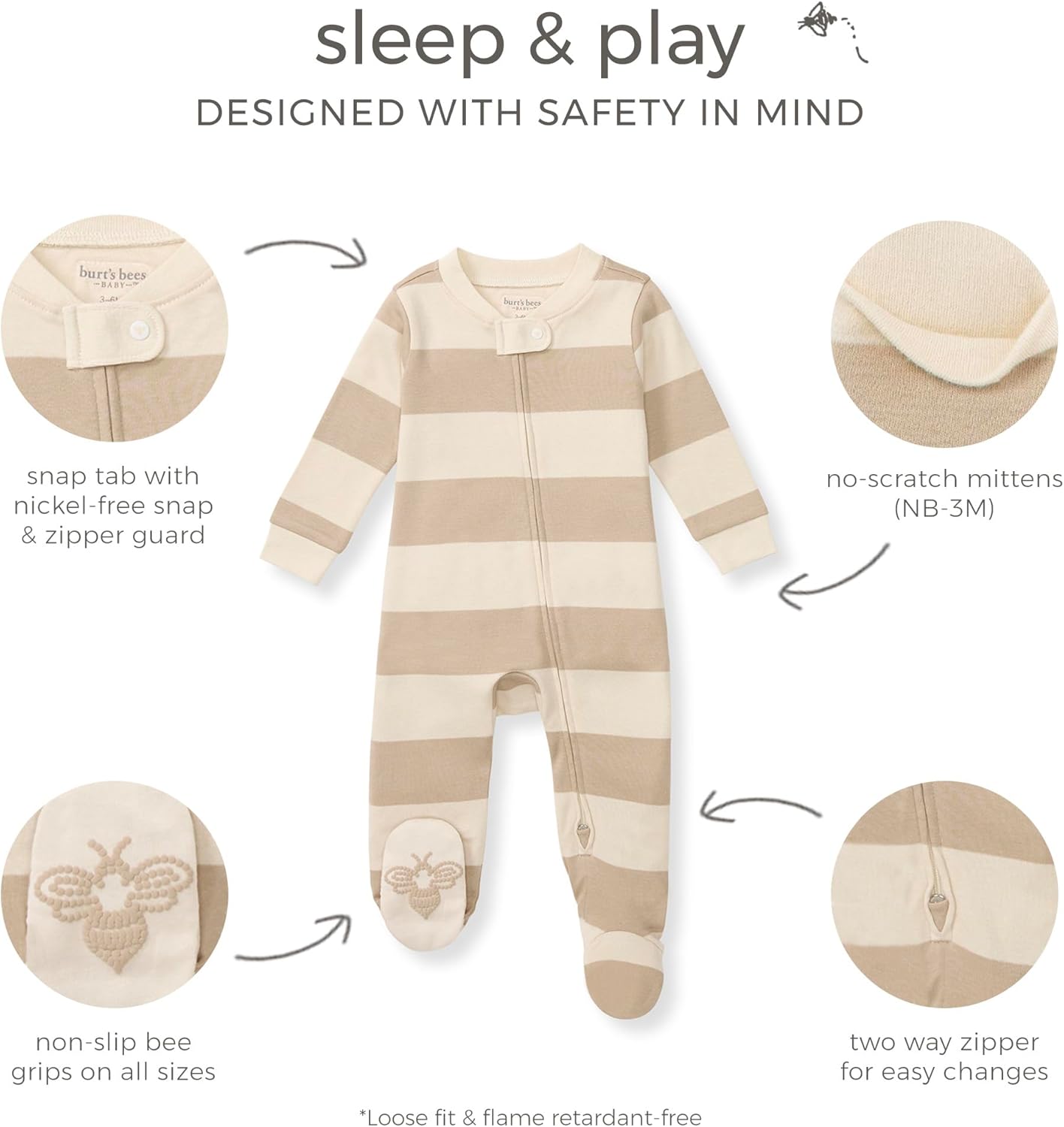Burt's Bees Baby Girls' Organic Cotton Sleep and Play Footed Pajamas