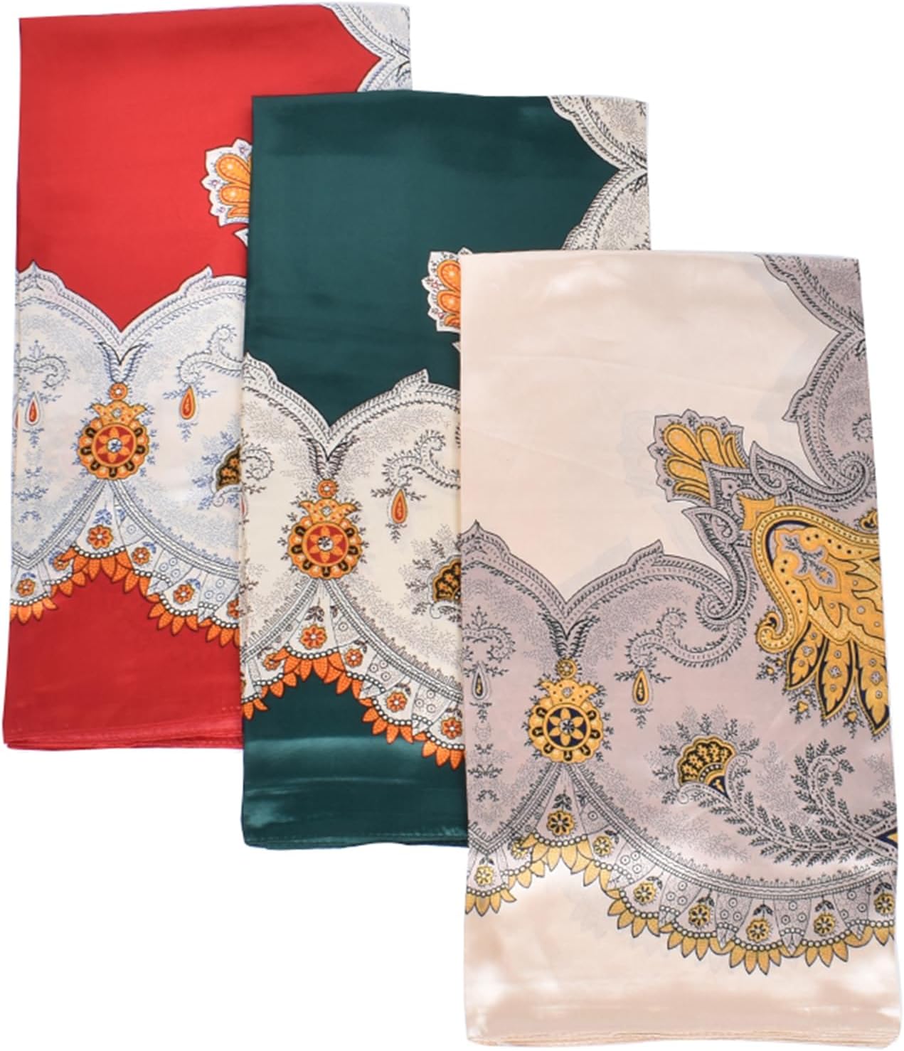 35 x 35 Women's Fashion Pattern Large Square Silk Like Hair Scarf Head Sleeping Wrap Satin Neck Bandana for Gift…