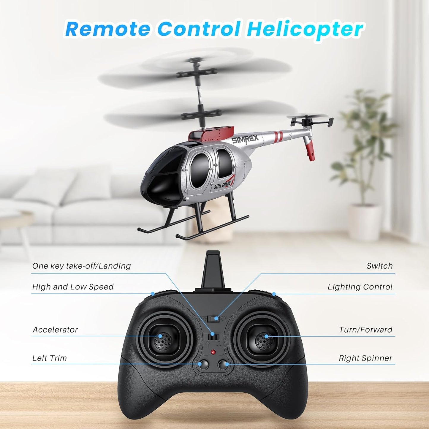 SIMREX RC Helicopter,Remote Control Helicopter Toy for Kids & Beginners, Altitude Hold, 2 Speeds,2 Batteries, Gift for Kids Boys Girls