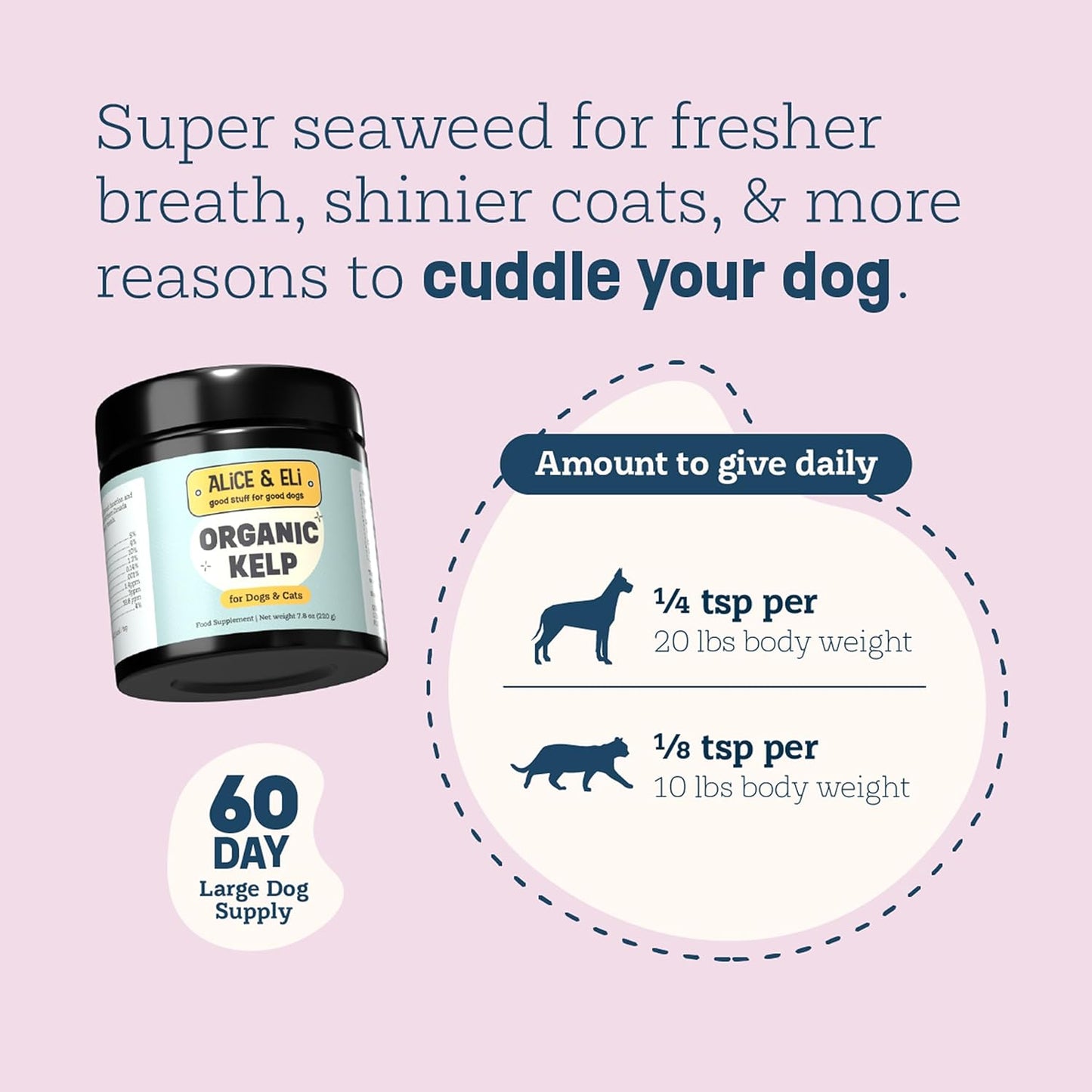 Alice & Eli Organic Kelp Powder for Dogs – Supports Healthy Coat, Thyroid & Immune System - Multivitamin Seaweed Powder from Canada