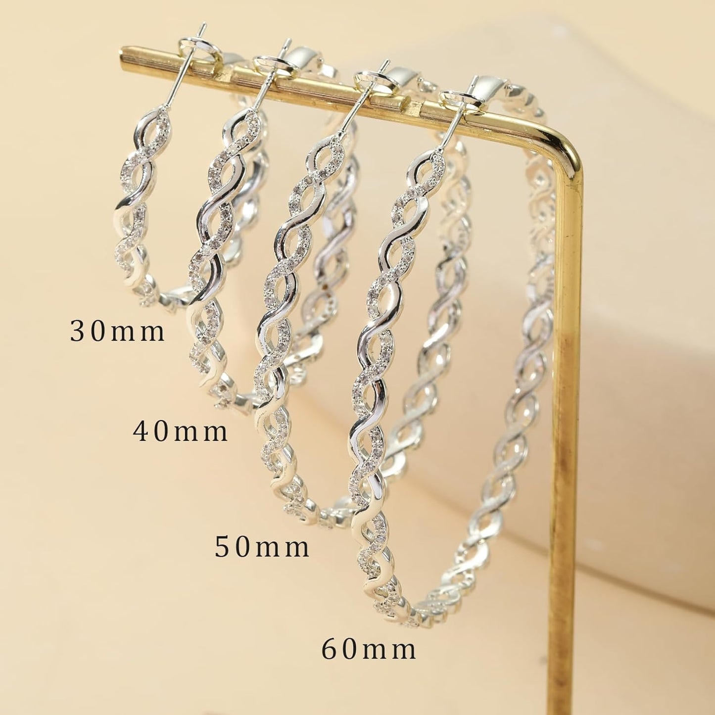 Senteria 925 Sterling Silver Earrings Hoops for Women Lightweight Twisted Hoop Earrings With Cubic Zirconia Hypoallergenic Hoops Earrings (20/30/40/50/60MM)