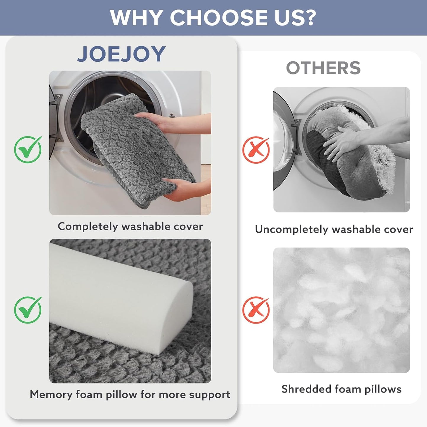 JOEJOY Orthopedic Dog Bed - Large Dog Couch, U Shape Memory Foam with Removable Washable Cover, Waterproof Lining, Comfy Bolster, 35" x 25" x 6.5", Dark Grey