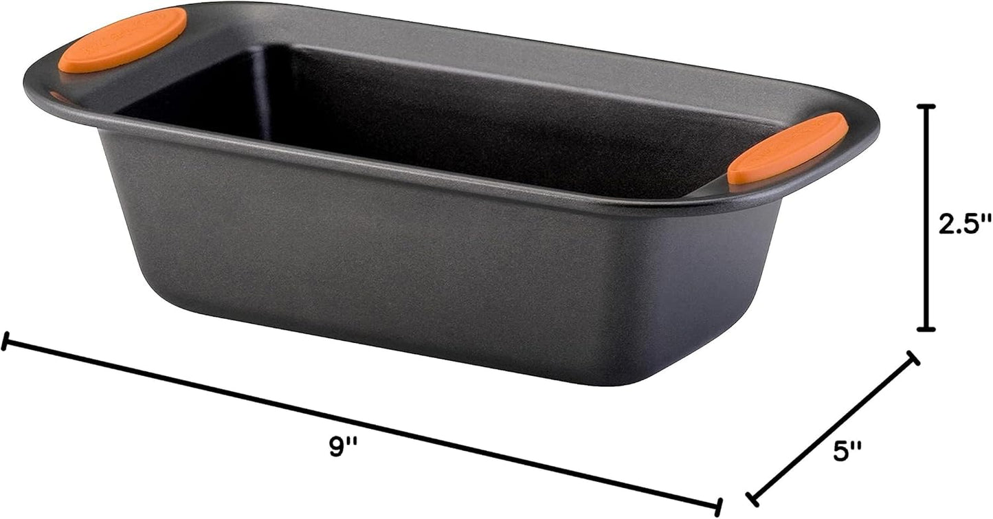 Rachael Ray Yum-o! Bakeware Oven Lovin' Nonstick Loaf Pan, 9-Inch by 5-Inch Steel Pan, Gray with Orange Handles