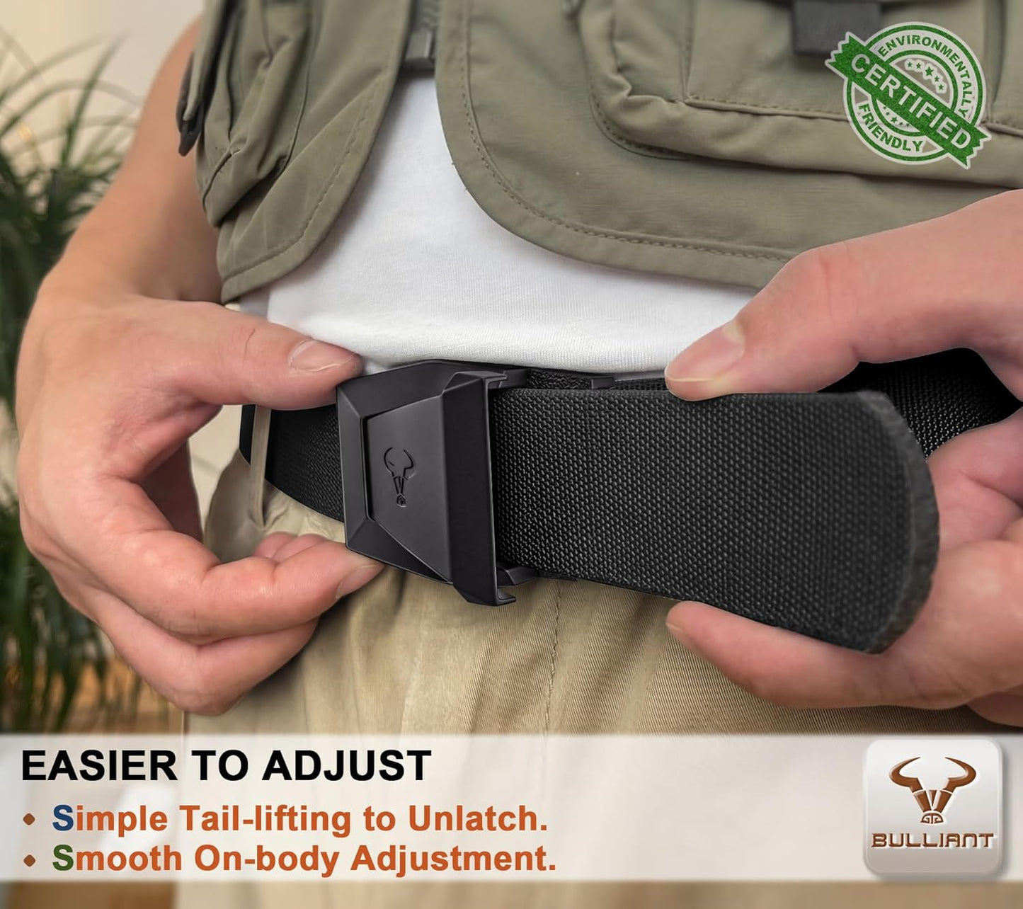 BULLIANT Tactical Belt for Men, Men Stretch Nylon Web Gift Belt 1.5"-Hiking Rigger Military Work-Quick Release