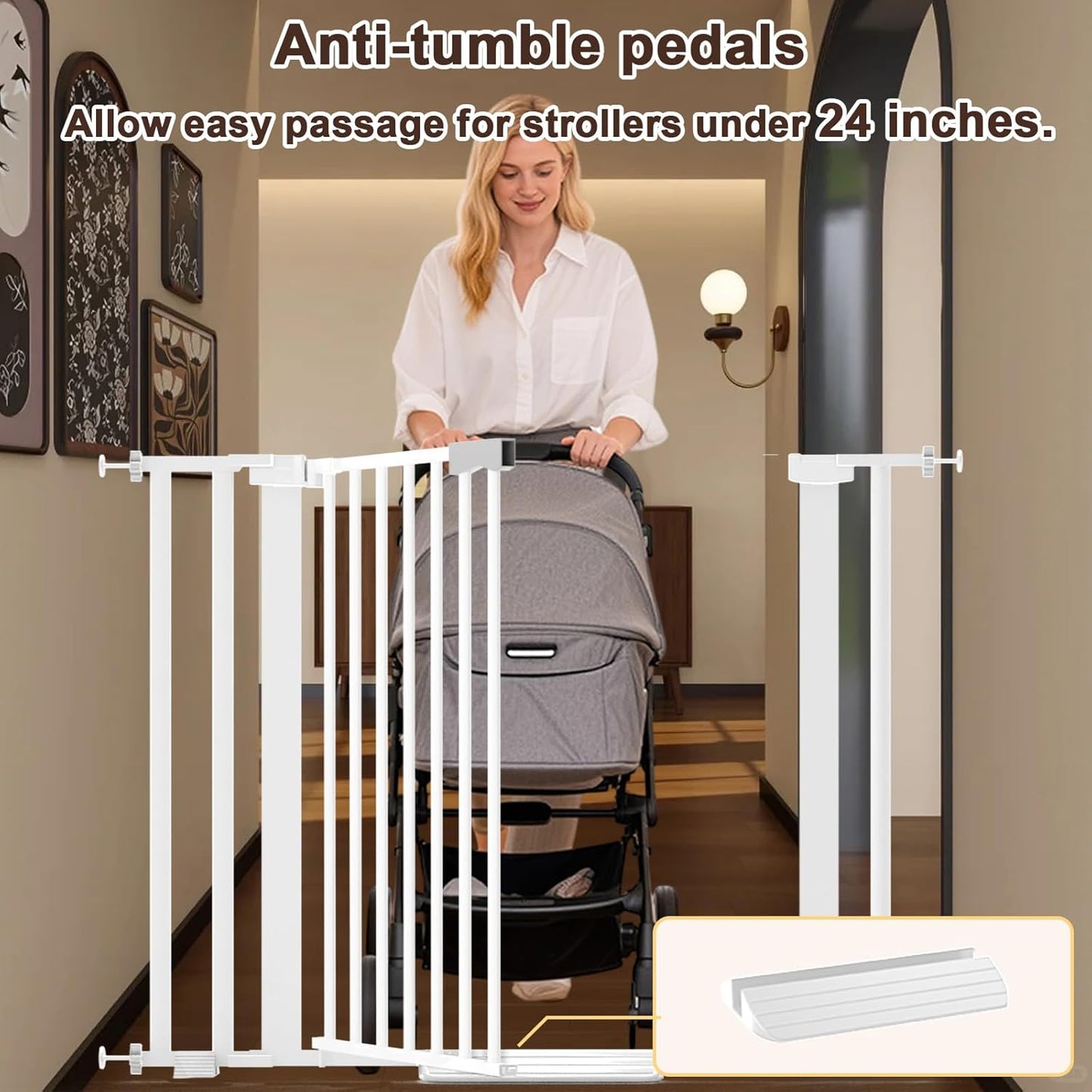 30"-62.5" Extra Wide Baby Gate for Doorways/Hallways,Pressure-Mounted Dog Gate Indoor for Stairs, Auto Close Pet Door for Child/pet Proof Safety, No Need Drilling, White