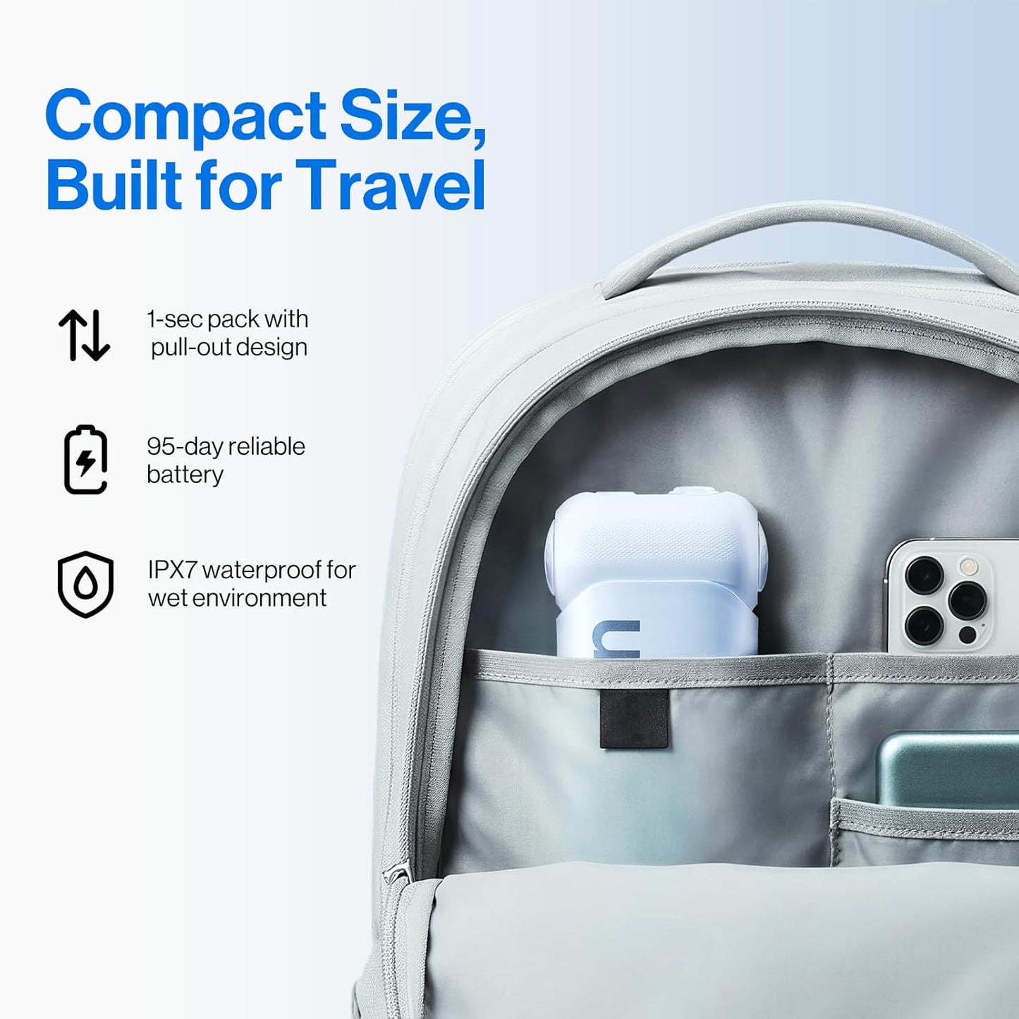 usmile C10 Portable Water Flosser – Travel-Friendly, 95-Day Battery, 4 Modes, 360° Nozzle, 180ml Tank, IPX7 Waterproof, Dentist-Recommended for Braces, Implants & Sensitive Gums (Blue)