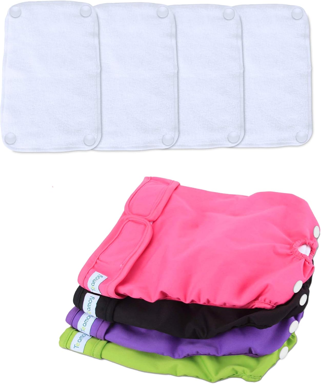 Teamoy Reusable Female Dog Diapers with Inserts (Pack of 4), Doggie Diaper Liners Period Pants for Dogs in Heat & Incontinence, Super-Absorbent, M