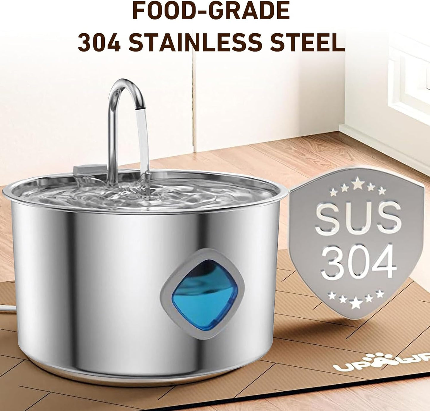 Cat Water Fountain Stainless Steel, 3.2L/108oz Pet Water Fountain for Cats & Small Dogs, Ultra-Quiet Indoor Drinking Fountain
