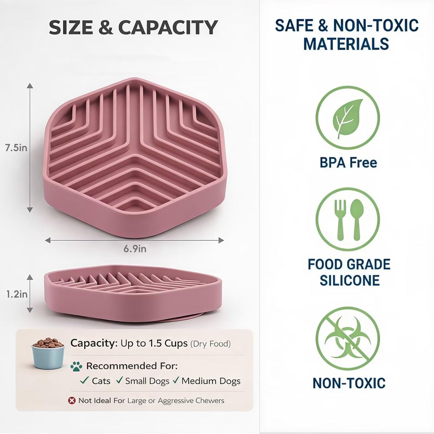 Silicone Slow Feeder Bowl for Dogs & Cats, Puzzle Lick Mat Design, Anti-Slip Suction Base, Helps Slow Eating & Enrichment, Easy to Clean, BPA-Free
