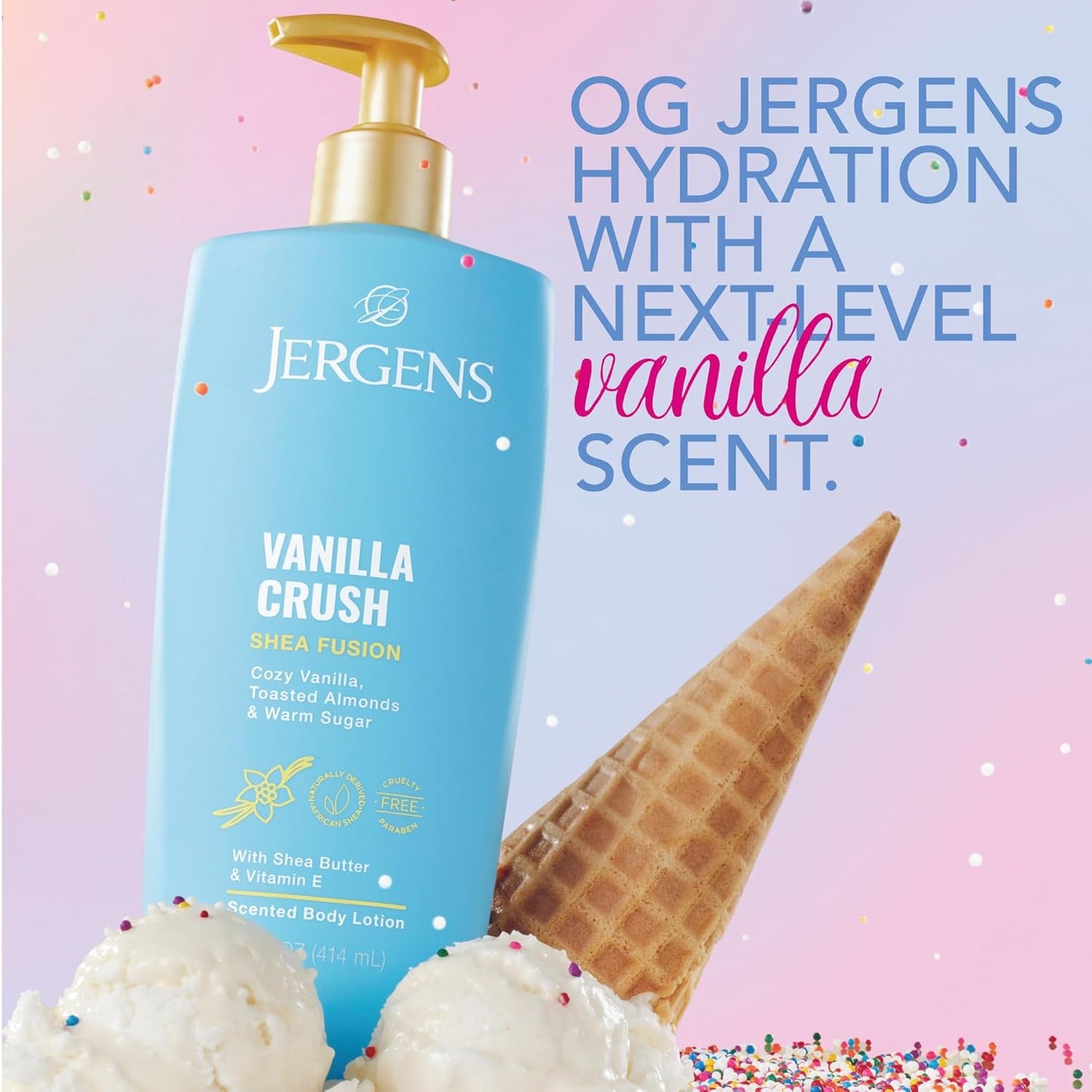 Jergens Shea Fusion Vanilla Crush Body Lotion, Moisturizer with Shea Butter & Vitamin E, 14 Fl Oz