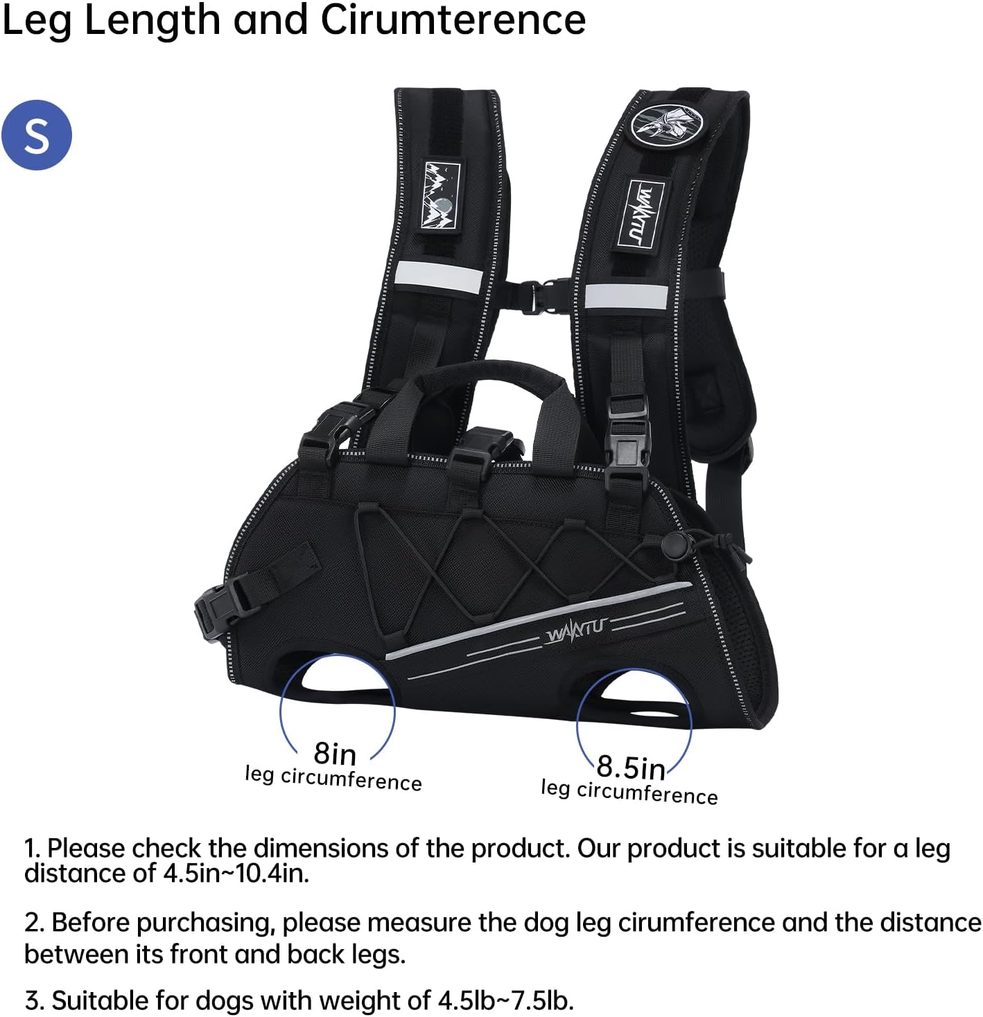 Dog Lift Harness for Small Dogs,Dog Backpack Carrier,Adjustable Padded Breathable Straps for Dogs, Disabled, Joint Injuries, Arthritis,S(4.5-7.5LBS)