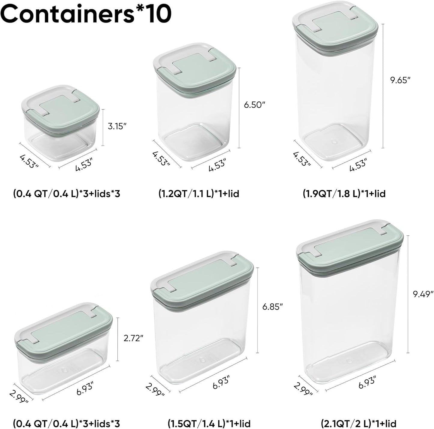 CAROTE Easy-open Airtight Food Storage Containers with Lids, 20 PCS Durable Plastic Kitchen Storage Containers for Dry Food/Fruit, Leakproof, BPA-Free, Sage Green/Grey