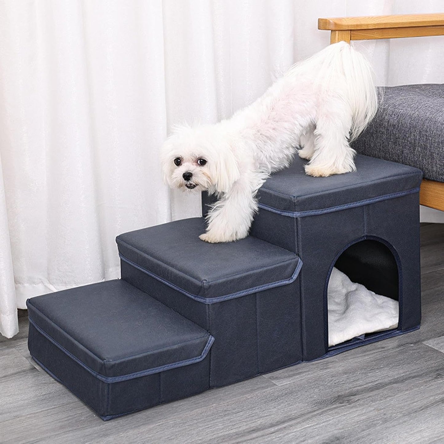 Pet Steps - Non Slip Ramp for Sofa Access | Removable Climb with Hidden Storage Compartment & Stable Support Frame for Small Medium Large Elderly Puppy Couch, Apartment Living, Balcony Rest a