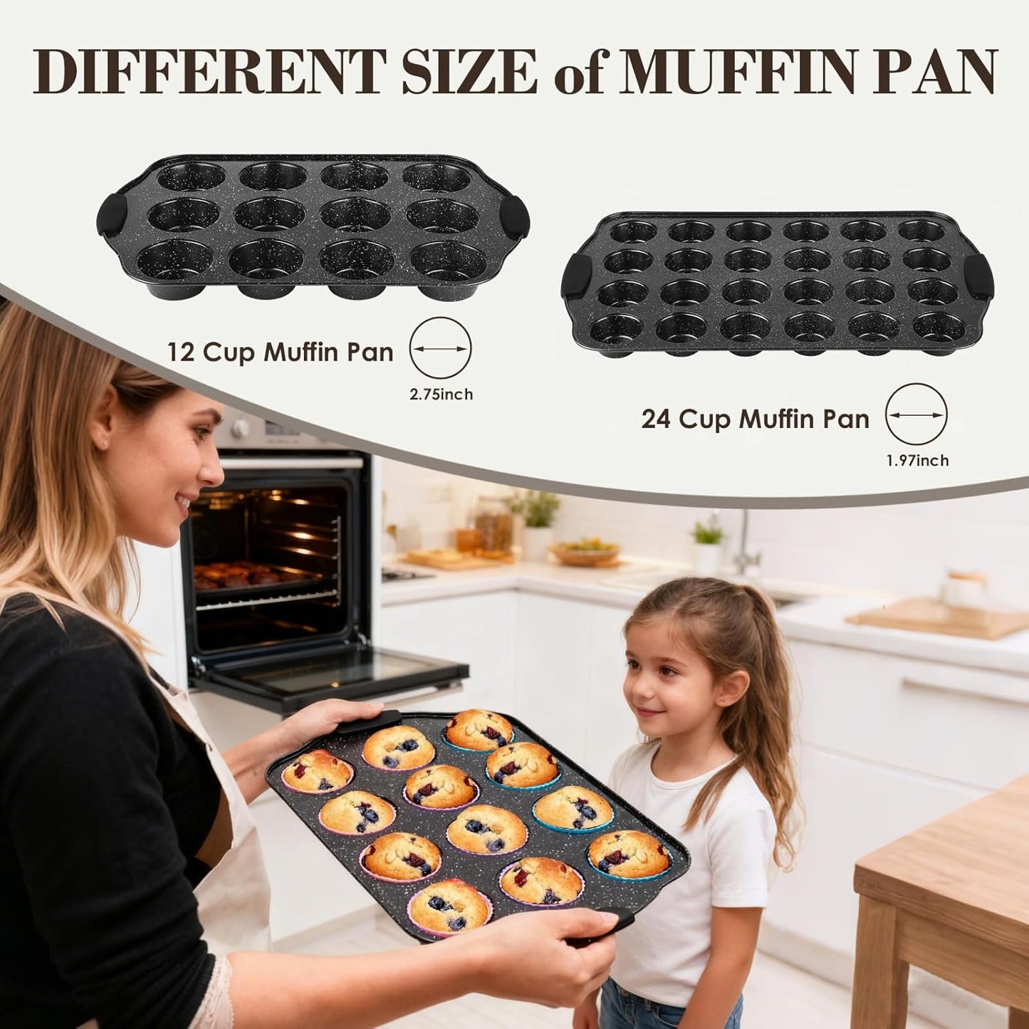 Baking Pans Set Nonstick, Bakeware Sets Stackable with Silicone Handles, AIVIKI 22 Pieces Oven Pan for Cooking Including Baking Cookie Sheet with Rack, Roast Pan, Cake Pan, Loaf Pan, Muffin Pan, Black