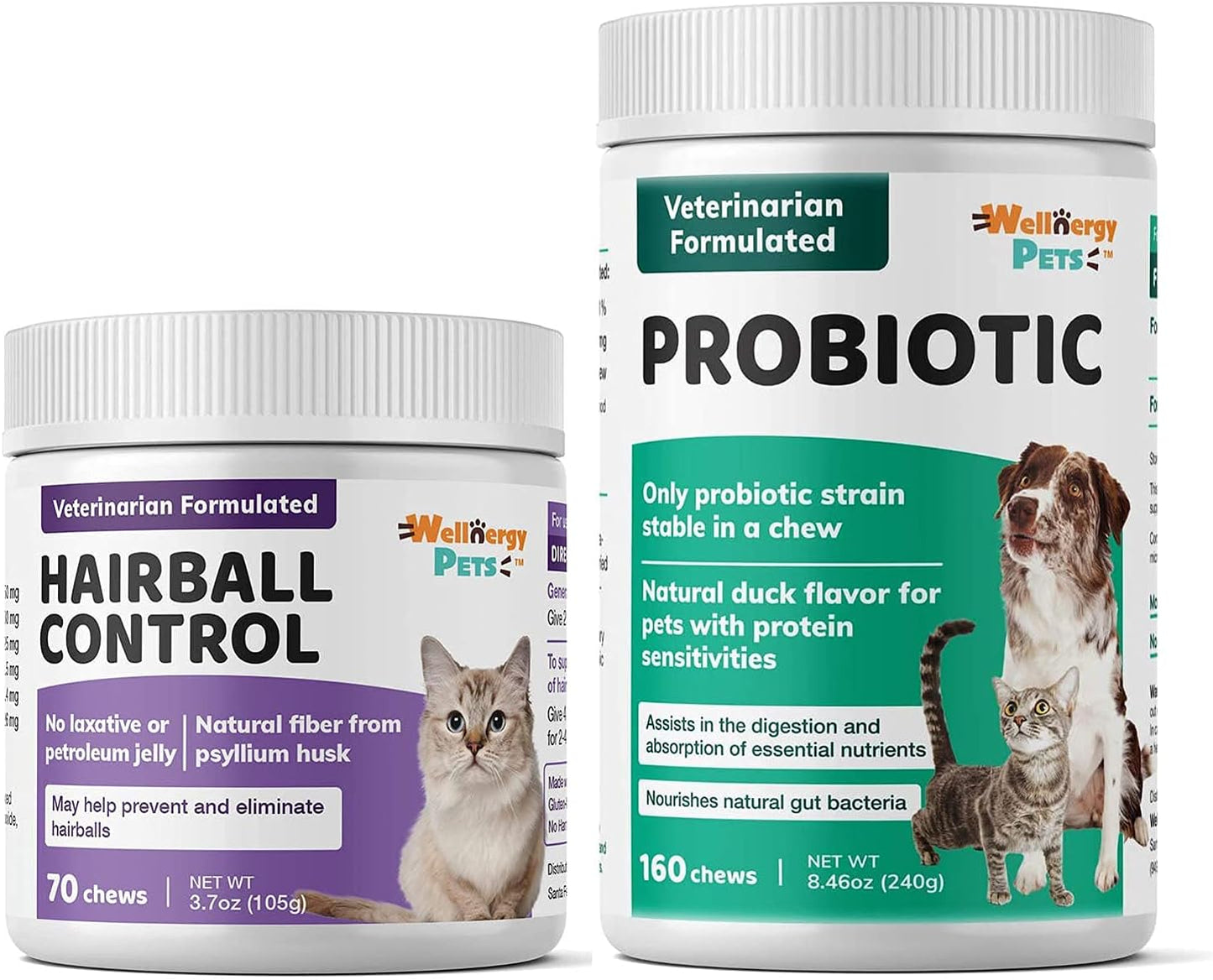 Natural Hairball Control Chews for Cats & Daily Probiotic with Prebiotics for Dogs & Cats