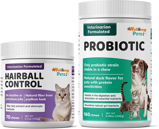 Natural Hairball Control Chews for Cats & Daily Probiotic with Prebiotics for Dogs & Cats