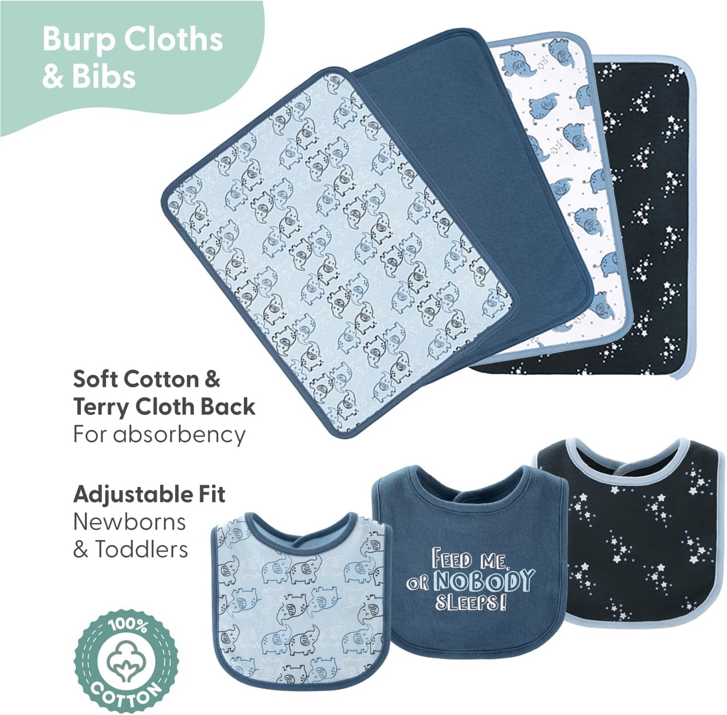 The Peanutshell Baby Layette Gift Set for Boys - 30 Piece Layette Set, Newborn to 9 Months Baby Boy Clothes - Elephant Blue