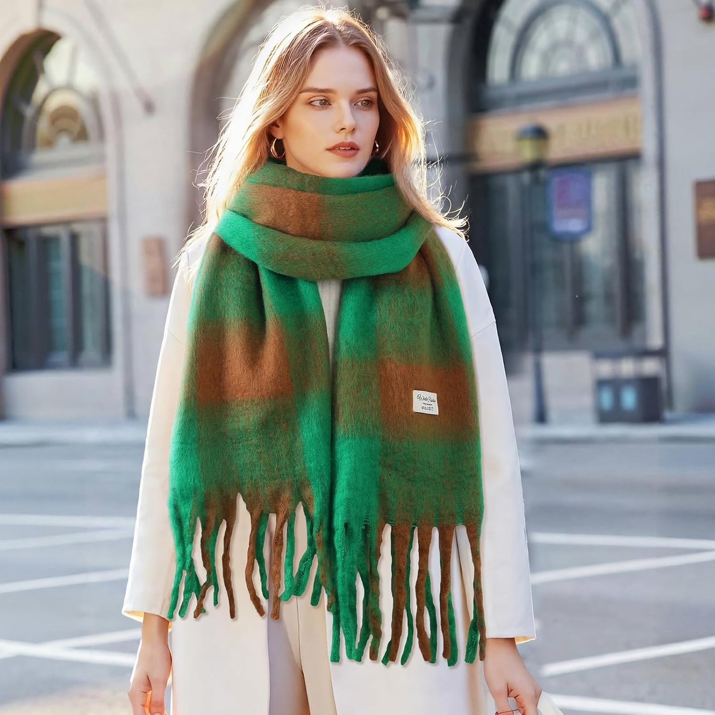 Clothirily Womens Mohair Winter Scarf, Warm Scarfs for Women, Cashmere Feel Women Plaid Scarves, Winter Pashmina Shawls Wraps