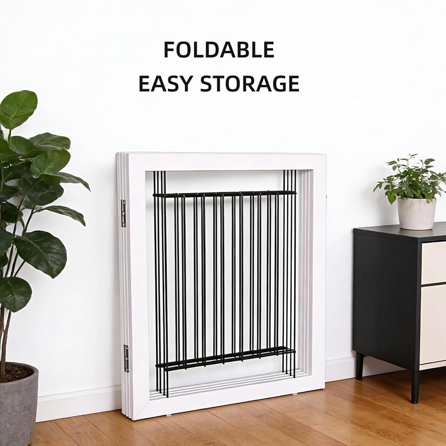 Dog Fence Indoor - 3-Panel Freestanding Dog Gate for Doorways, Hallways, House or Stairs -60x24-Inch Retractable Foldable Expandable Wood Pet by SFJC (White)