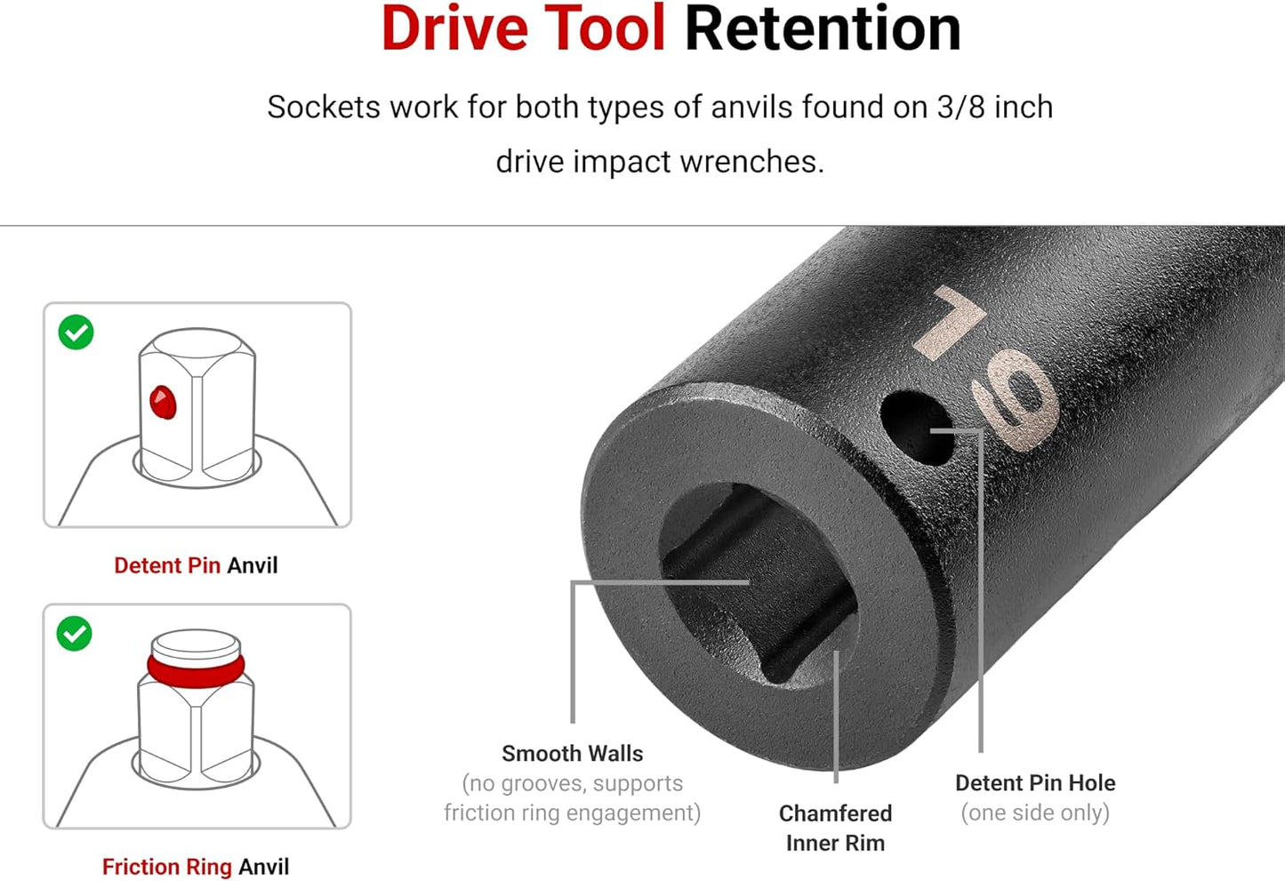 TEKTON 3/8 Inch Drive Shallow, Semi-Deep, and Deep 12-Point Impact Socket Set with Rails and Trays, 45-Piece (1/4-1 in.) | SID91124