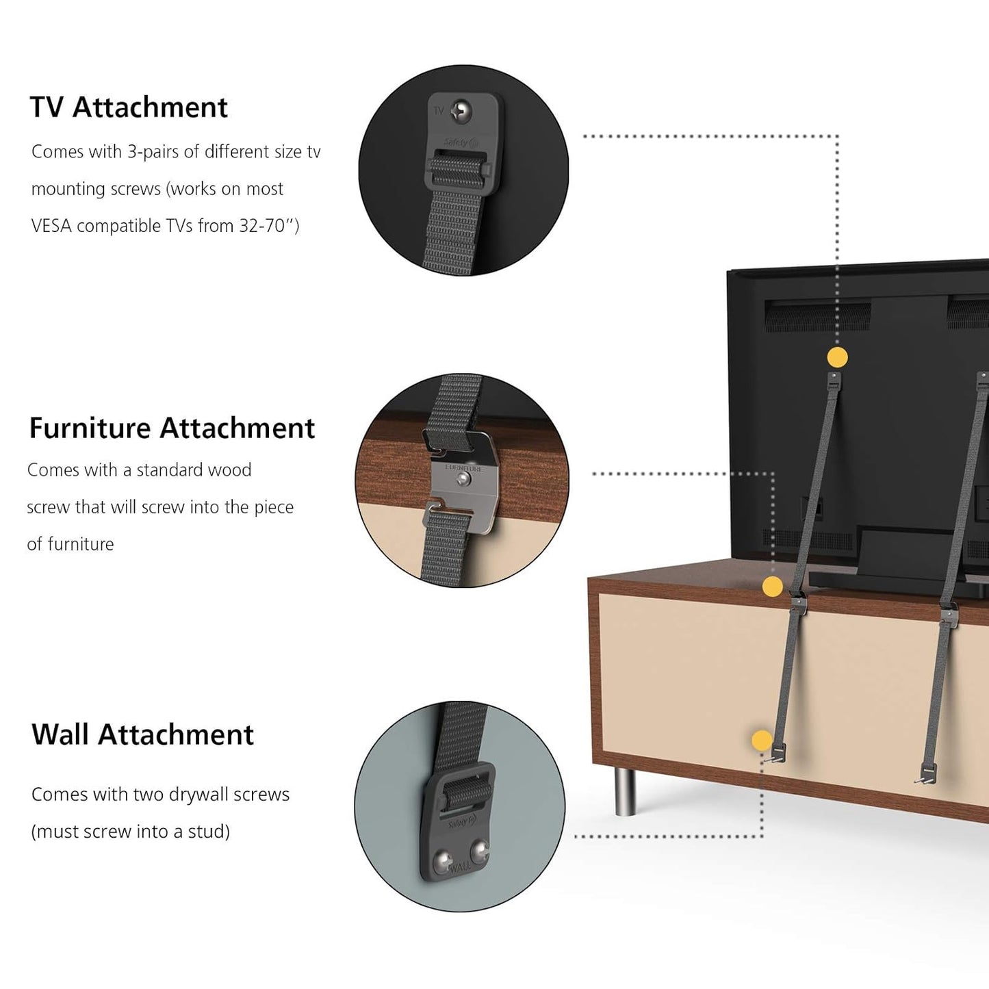 Safety 1st TV & Furniture Safety Straps, Black, 2‑Pack, Screws Included