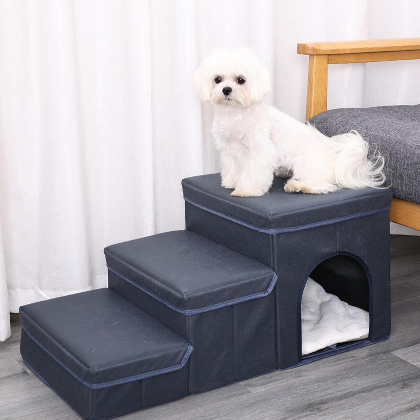 Pet Steps - Non Slip Ramp for Sofa Access | Removable Climb with Hidden Storage Compartment & Stable Support Frame for Small Medium Large Elderly Puppy Couch, Apartment Living, Balcony Rest a