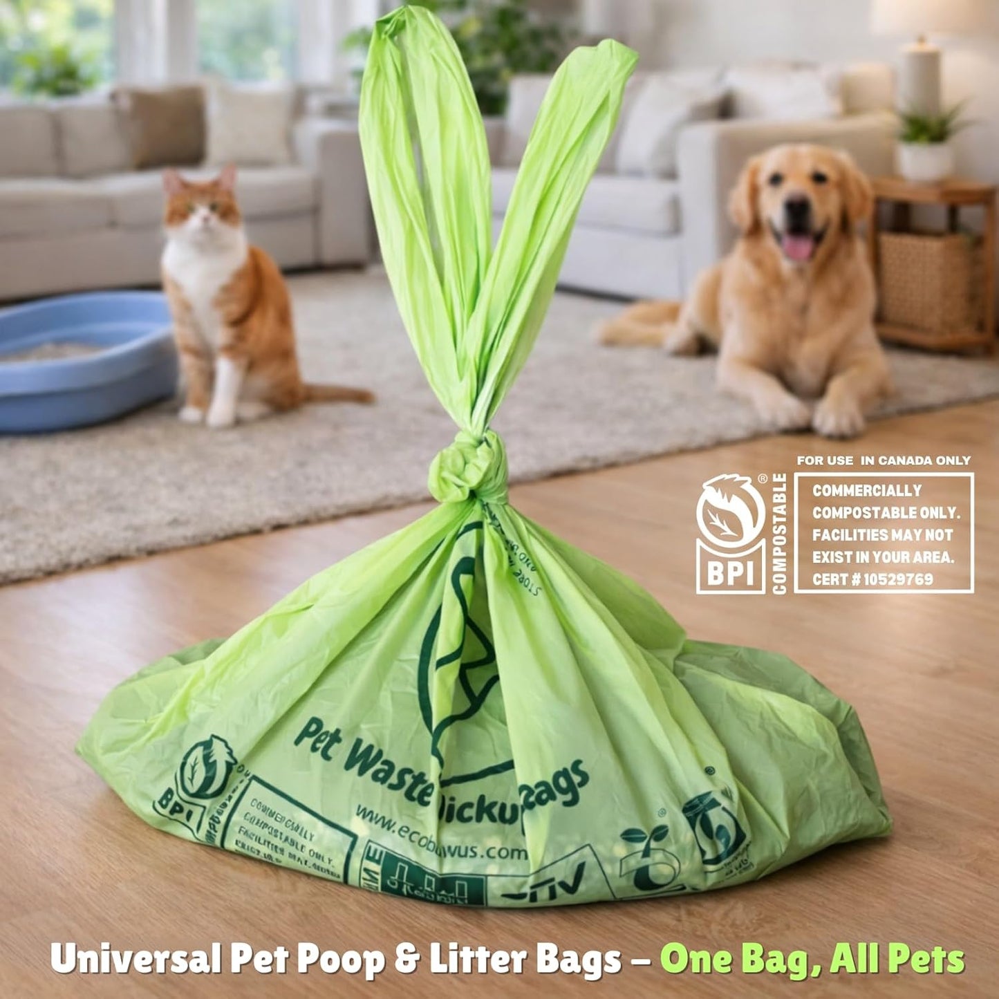 100% Compostable Pet Waste Disposal Bag (140 ct.) Plant-Based Biodegradable Cat Litter Poop Waste Pick-Up Bags with Handles Dog poop Bags Disposable Compost Food Scrap Liners (140 ct.)