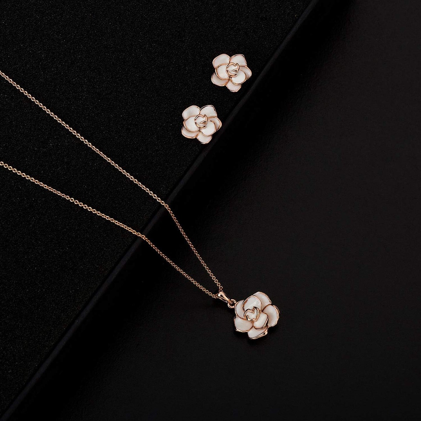 EVEVIC Rose Flower Necklace Earrings Set for Women 18K Gold Plated Hypoallergenic Jewelry Sets
