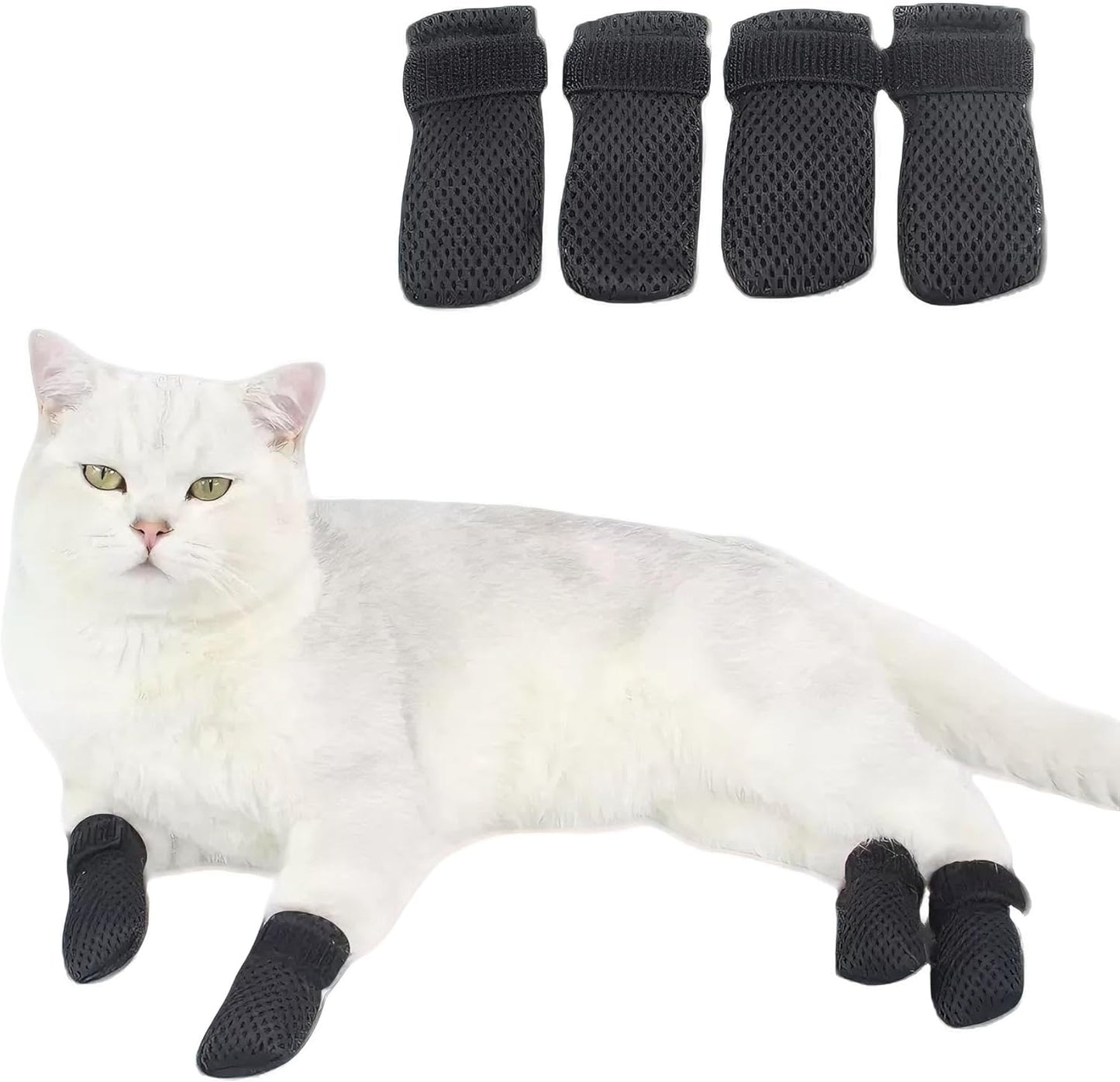 JITUIHOM 4 PCS Cat Mittens to Prevent Scratching, Adjustable Dog Booties to Prevent Scratching, Breathable Mesh Shoes, Prevent Scratches, Suitable for Bathing, Feeding and Nail Trimming (Black, M)