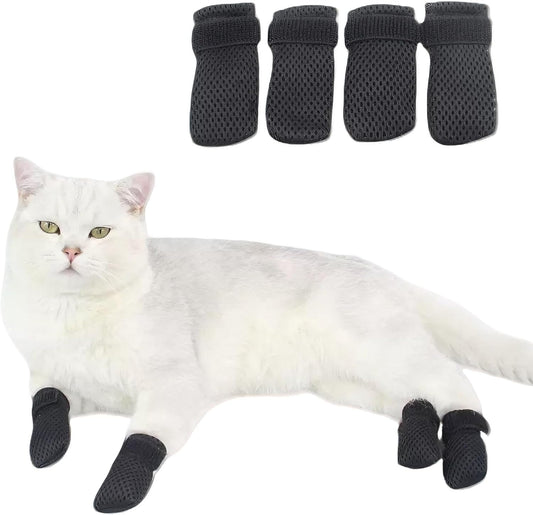 JITUIHOM 4 PCS Cat Mittens to Prevent Scratching, Adjustable Dog Booties to Prevent Scratching, Breathable Mesh Shoes, Prevent Scratches, Suitable for Bathing, Feeding and Nail Trimming (Black, M)