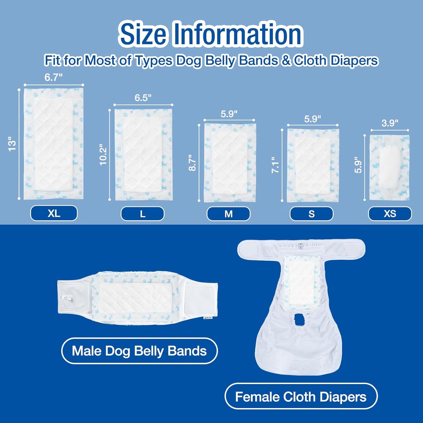 Pet Soft Disposable Dog Diaper Liners Booster Pads - Fit for Most Washable Dog Diapers & Dog Belly Bands Wraps, Ultra Absorbent for Marking, Incontinence, Female in Heat (Blue,S-50)
