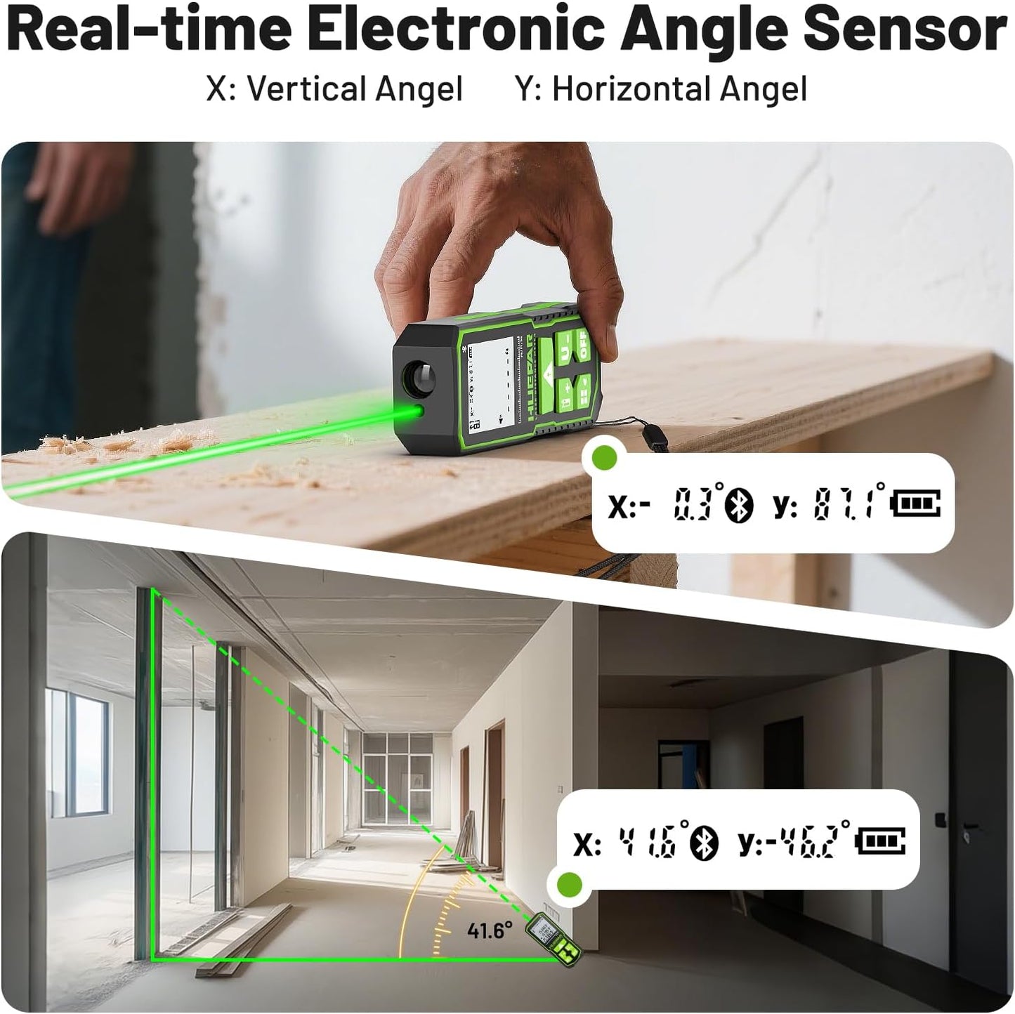 Laser Measuring Tool with Bluetooth APP, 200ft, ±1/16" High Accuracy, Huepar Rechargeable Green Beam Laser Distance Meter Multiple Measurement Modes, IP54 Durable for Home & Construction