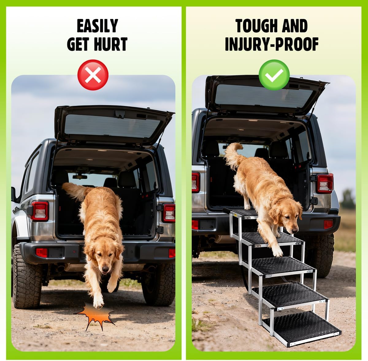 Dog Car Ramp for Large Dogs SUV, 5 Step Folding Dog Stairs with Non- Slip Surface & Reinforced Design, Foldable Pet Stairs Support Up to 200lbs- Suitable for SUV, Truck, Sofas, Bed