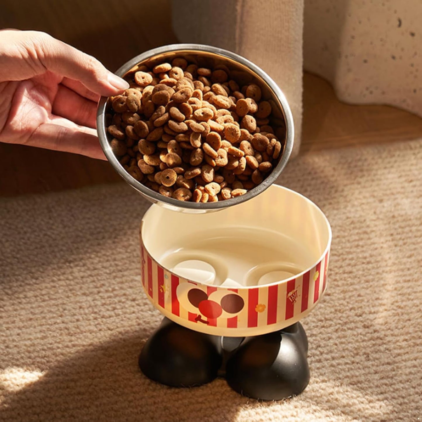 FEESHOW Cute Pattern Raised Cat Bowl Elevated Feeder Stand with Removable Stainless Steel Dish and Non-Slip Base for Healthy Eating Red One Size