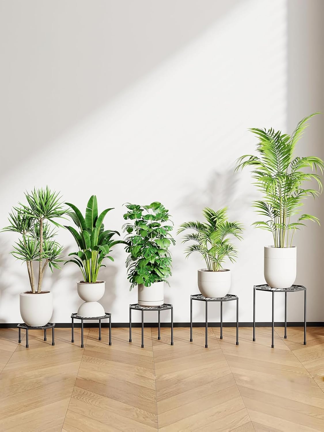 5-Pack Metal Plant Stands for Outdoor Indoor, Anti-Rust Iron Flower Pot Stand, Heavy Duty Plant Pot Shelf for Multiple Plant, Decoration Racks for Home, Patio & Garden (Black)