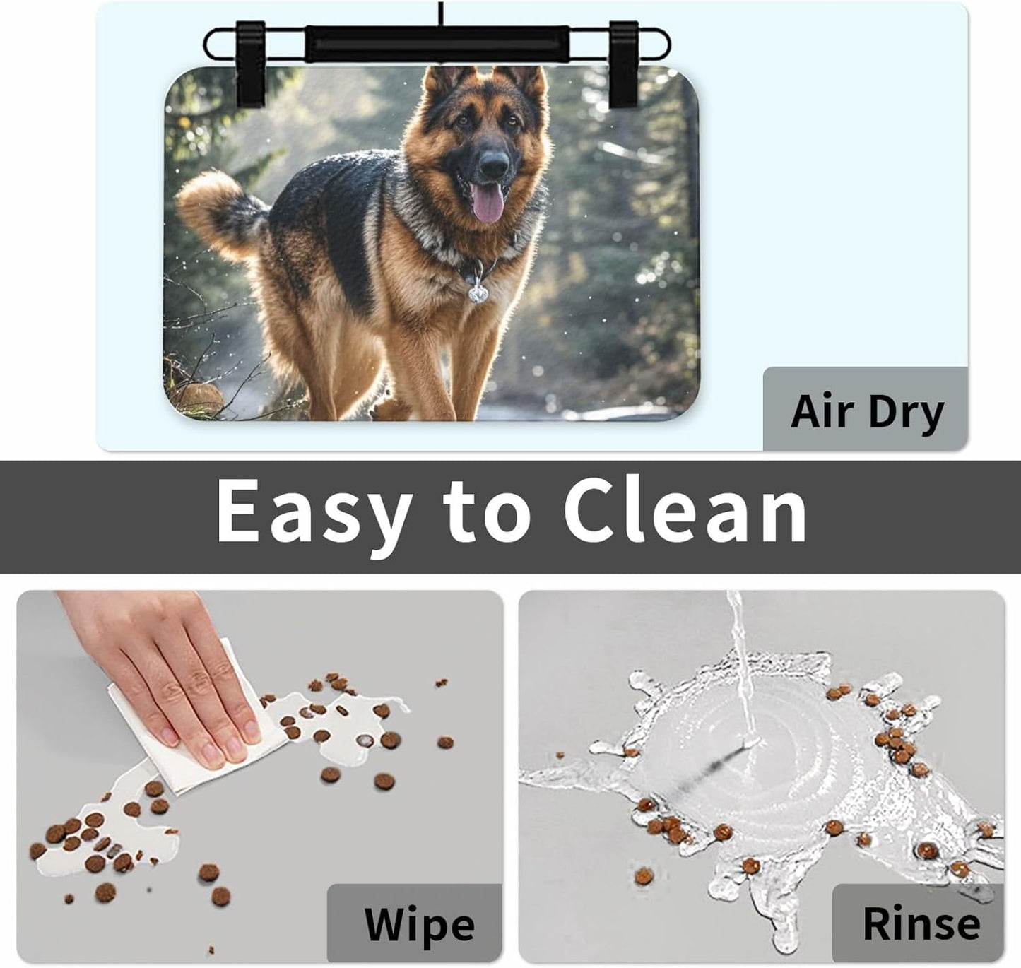 Pet Feeding Mat Leather Dog Food Mat Waterproof Pet Tablecloth German Shepherd Dog Pet Placemat for Dogs Absorbent Dog Bowl Mat Anti-Slip Dogs Mats for Food and Water