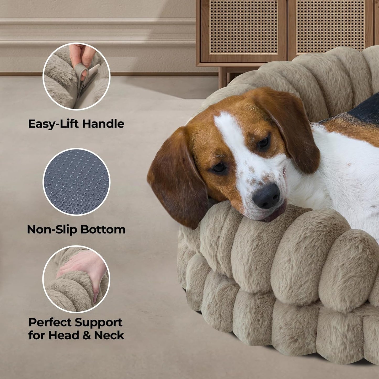 BALANCE Calming Dog Bed for Large Sized Dogs, 36 Inches Oval Washable Pet Bed with Sides, Orthopedic Pet Couch Sofa with Non-Slip Bottom, Oatmeal