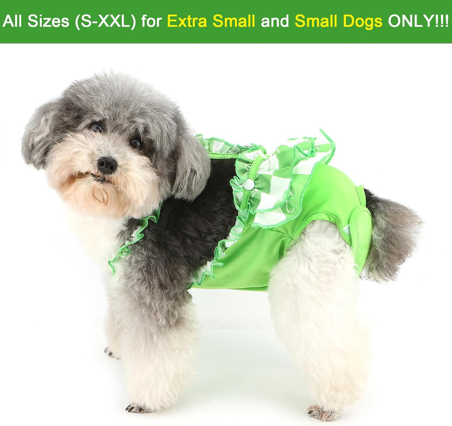 Zunea Washable Female Small Dog Diapers for XS/S Size Dogs Adjustable Suspender Reusable Puppy Sanitary Diaper Pantie Cute Love Print Nappies Skirt for Doggy Chihuahua Yorkie in Heat Green M