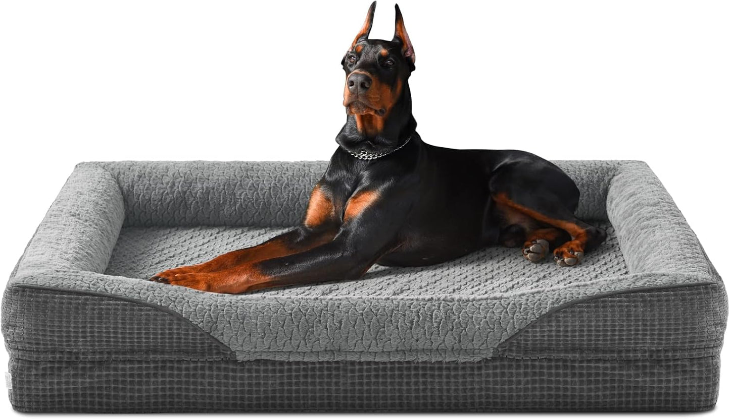 INVENHO Orthopedic Extra Large Dog Bed, XXL Waterproof Egg-Crate Memory Foam Dog Couch Bed with Washable Removable Cover, Waterproof Lining and Nonskid Bottom