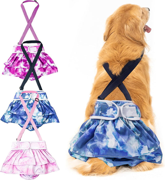 3 Pack Avont Washable Female Dog Diaper with Suspender, Reusable Girl Doggie Diapers for Small Medium Large Doggy in Heat Cycle Period Incontinence -XL