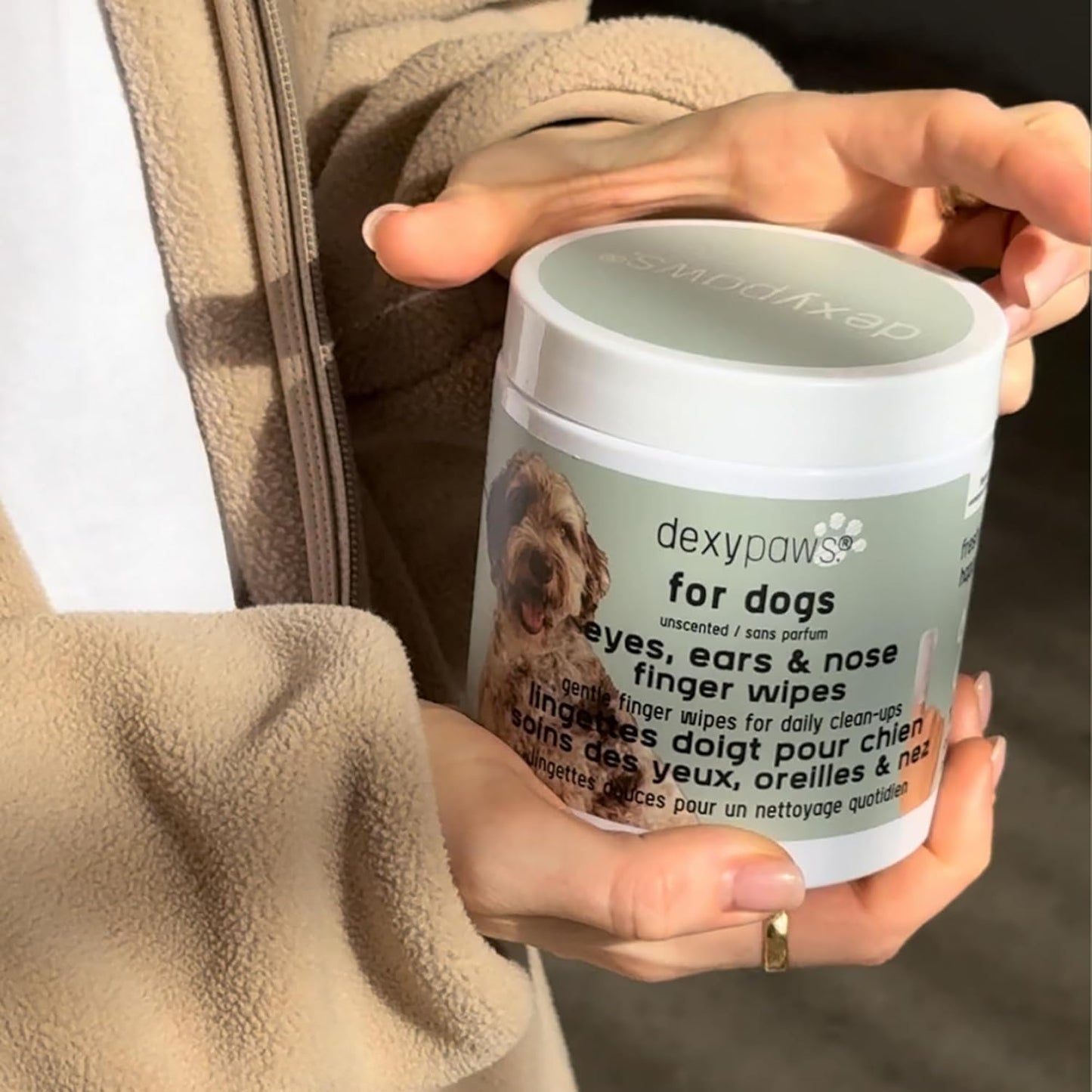 Eyes, Ears & Nose Finger Wipes - Dog - 100ct Soft Cleansing Wipes, Unscented, Pet Safe, Daily Grooming & Care, Control Design, Pre-Moistened