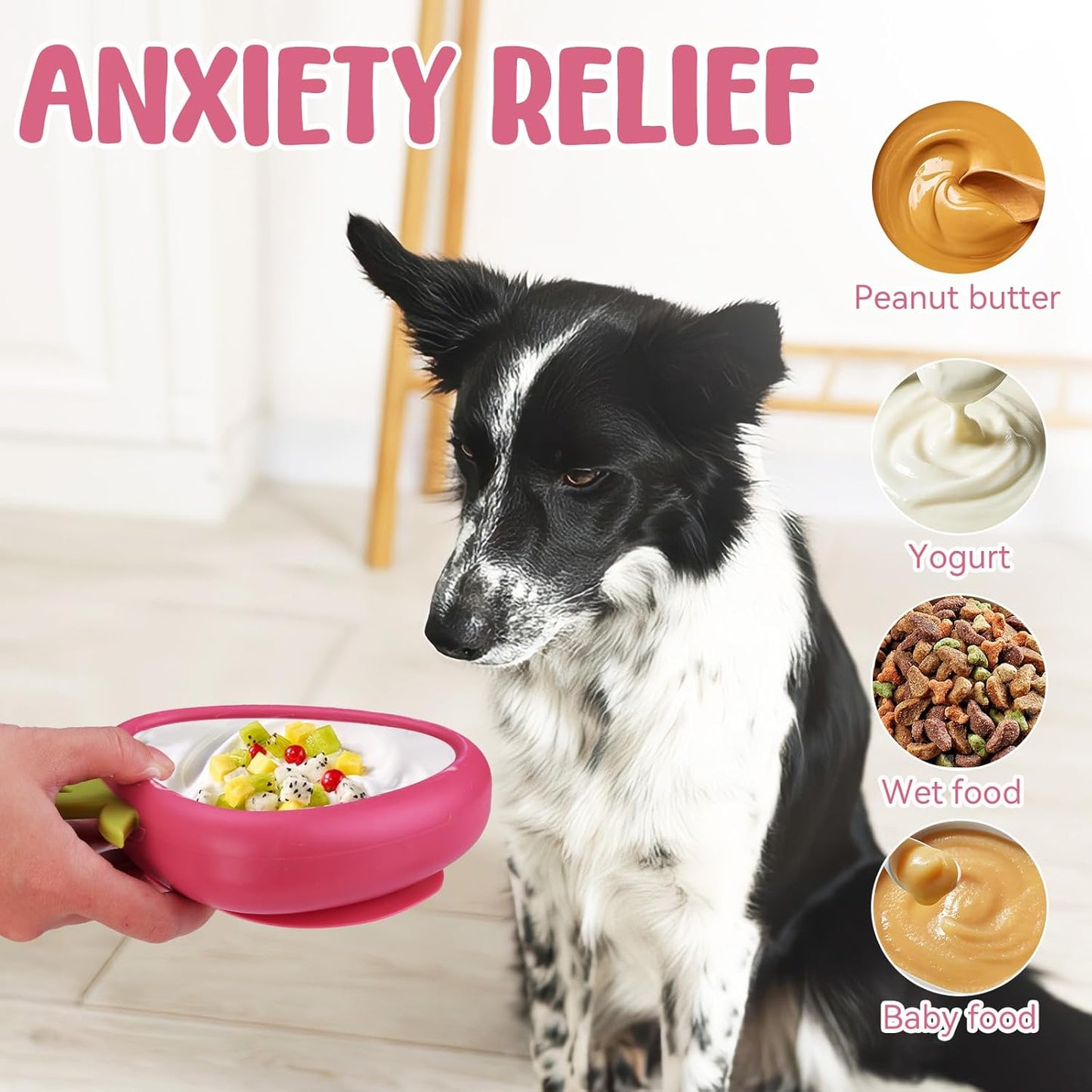 Freeze Dog Lick Bowl, Animire Non-Slip Slow Feeder Lick Mat for Dogs, Silicone Dog Enrichment Bowl for Distraction Anxiety Relief Boredom, BPA Free, Dishwasher Safe(Rose,S)