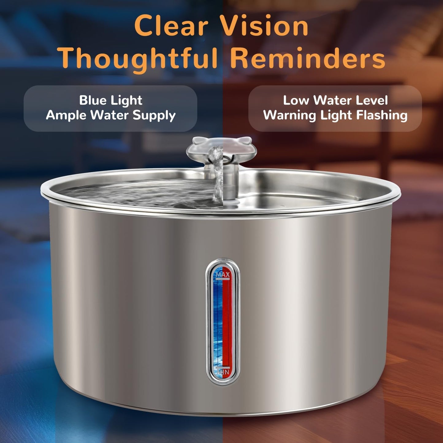 Cat Water Fountain Stainless Steel, 135oz/4L with Adjustable Pump & 3 Flow Modes, Ultra-Quiet Automatic Cat Dog Water Dispenser, Large Capacity Water Fountain for Cats, Dogs, Multiple Pets